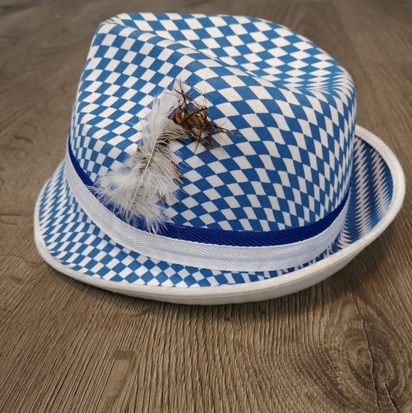 Y2k Vintage Blue And White Herringbone Preppy Gender Neutral Trilby Fedora Hat - Picture 1 of 6